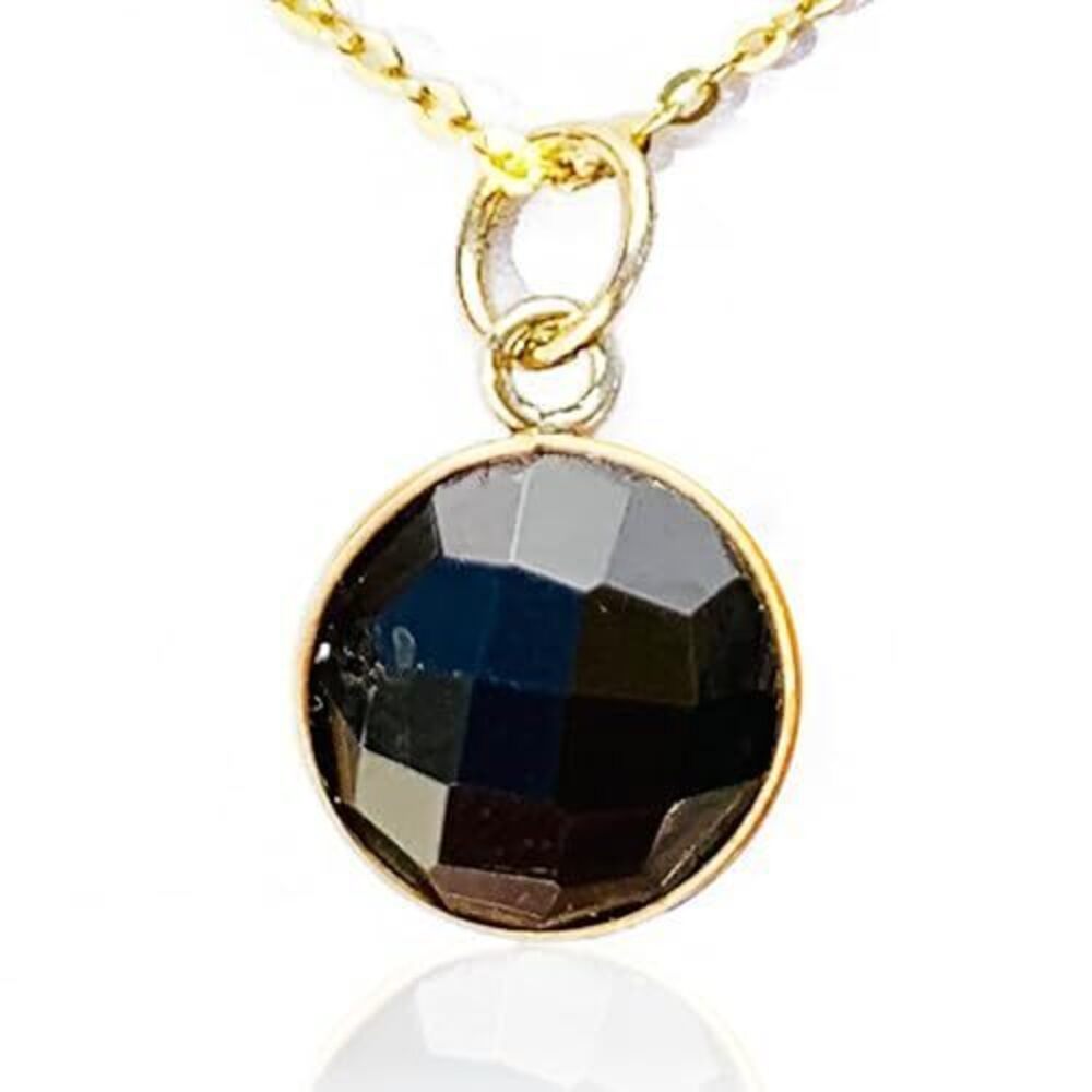 3940 Genuine Black Tourmaline, Faceted Round Stone, Sterling Siver 18K Gold